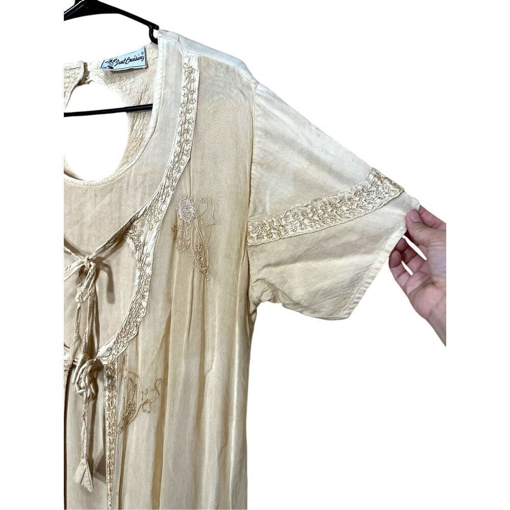 Vintage Just Cruising Cream Embroidered Boho Maxi Dress One‎ Size - Picture 3 of 10